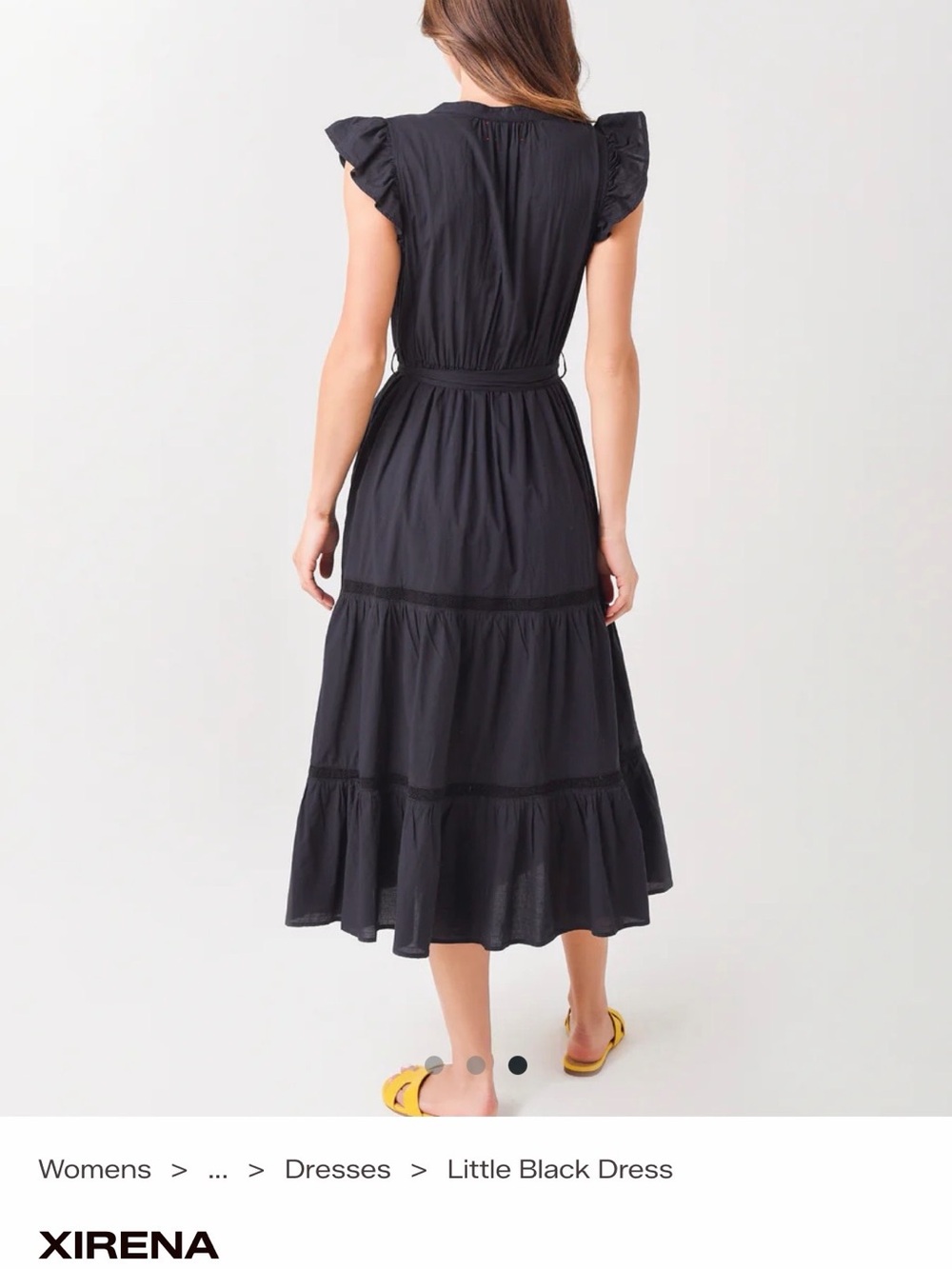XiRENA Black Tiered Midi Dress with Tie Waist and Flutter Sleeves - Picture 2 of 3